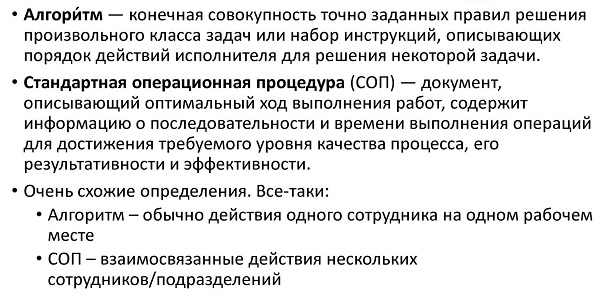 Рис.1. Стандартные операционные процедуры и алгоритмы действий работников. Содержание терминов.