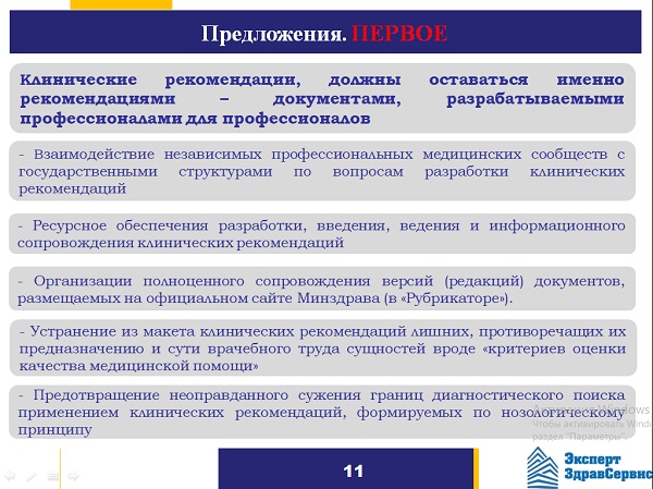 Слайд 10. Предложение первое. Системный подход к организации здравоохранения, в которой клинические рекомендации занимают своё законное место
