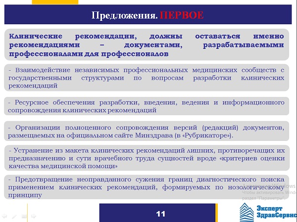 Слайд 10. Предложение первое. Системный подход к организации здравоохранения, в которой клинические рекомендации занимают своё законное место