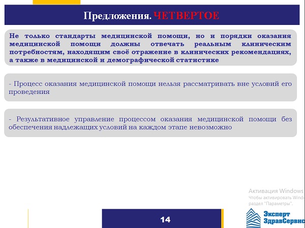 Слайд 13. Предложение четвёртое. Организация обеспечения необходимых условий оказания медицинской помощи на всех уровнях.